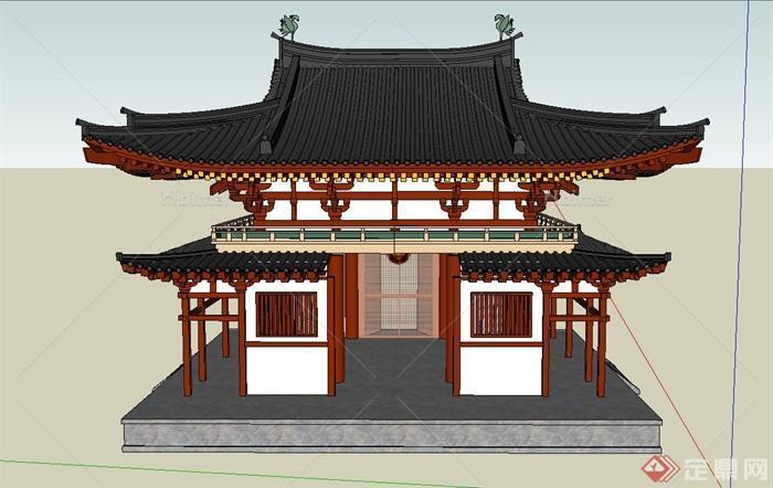古典中式單層雙檐寺廟建筑設計su模型